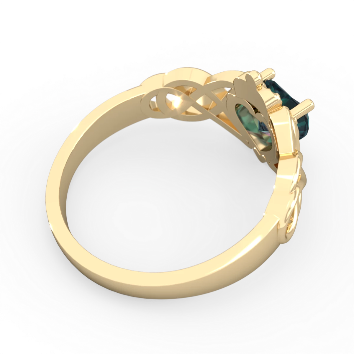 Alexandrite Claddagh Celtic Knot 14K Yellow Gold ring R2367