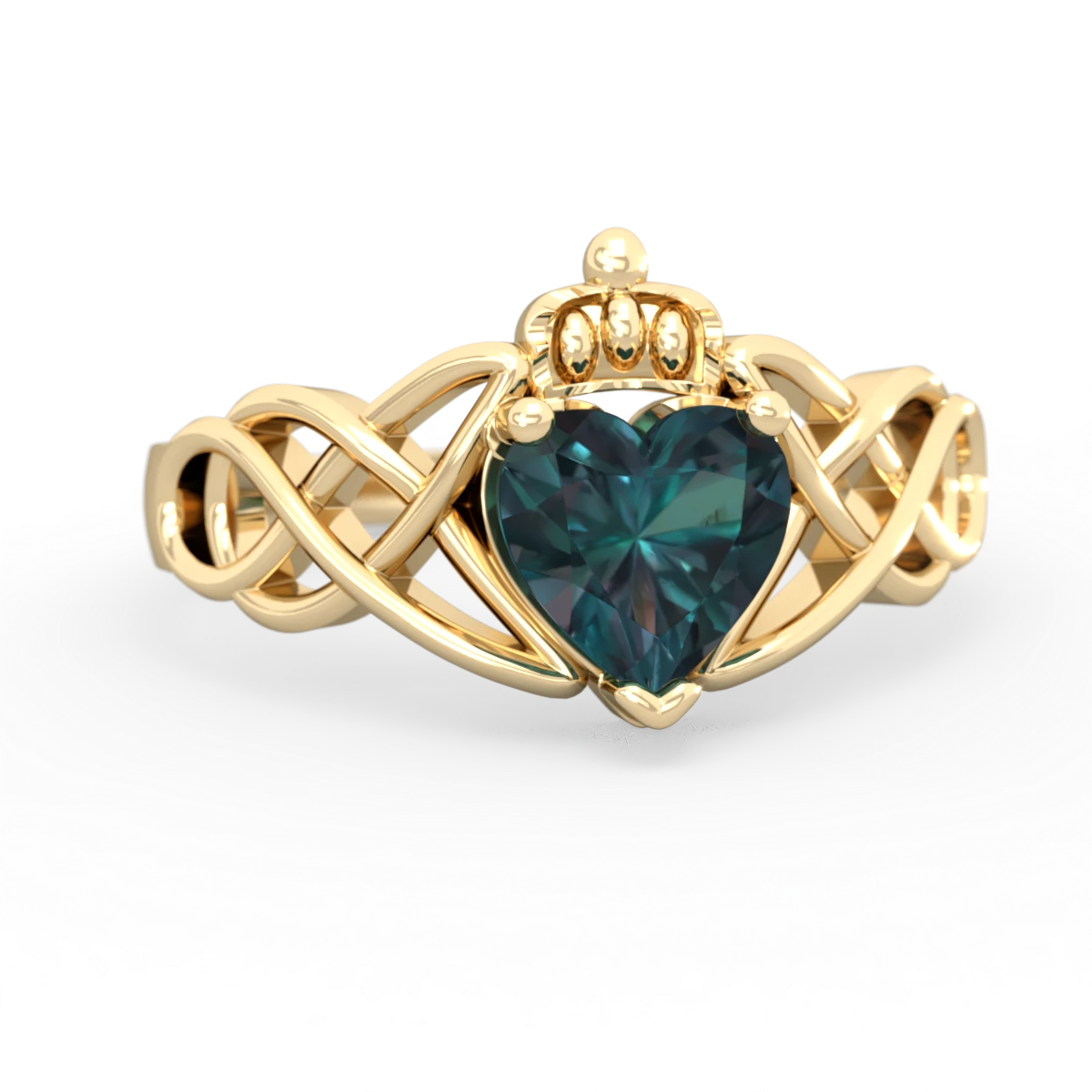 Alexandrite Claddagh Celtic Knot 14K Yellow Gold ring R2367