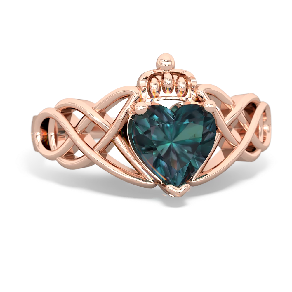 Alexandrite Claddagh Celtic Knot 14K Rose Gold ring R2367