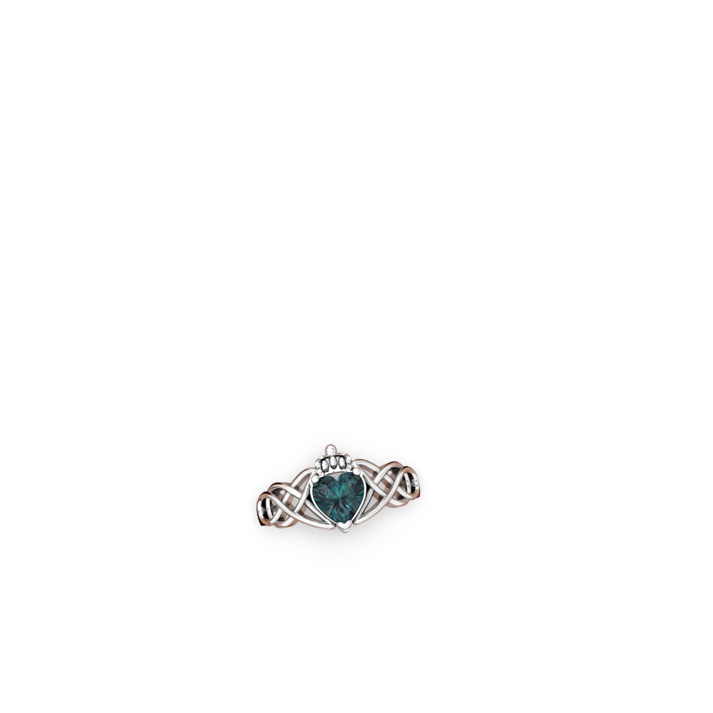 Alexandrite Claddagh Celtic Knot 14K White Gold ring R2367