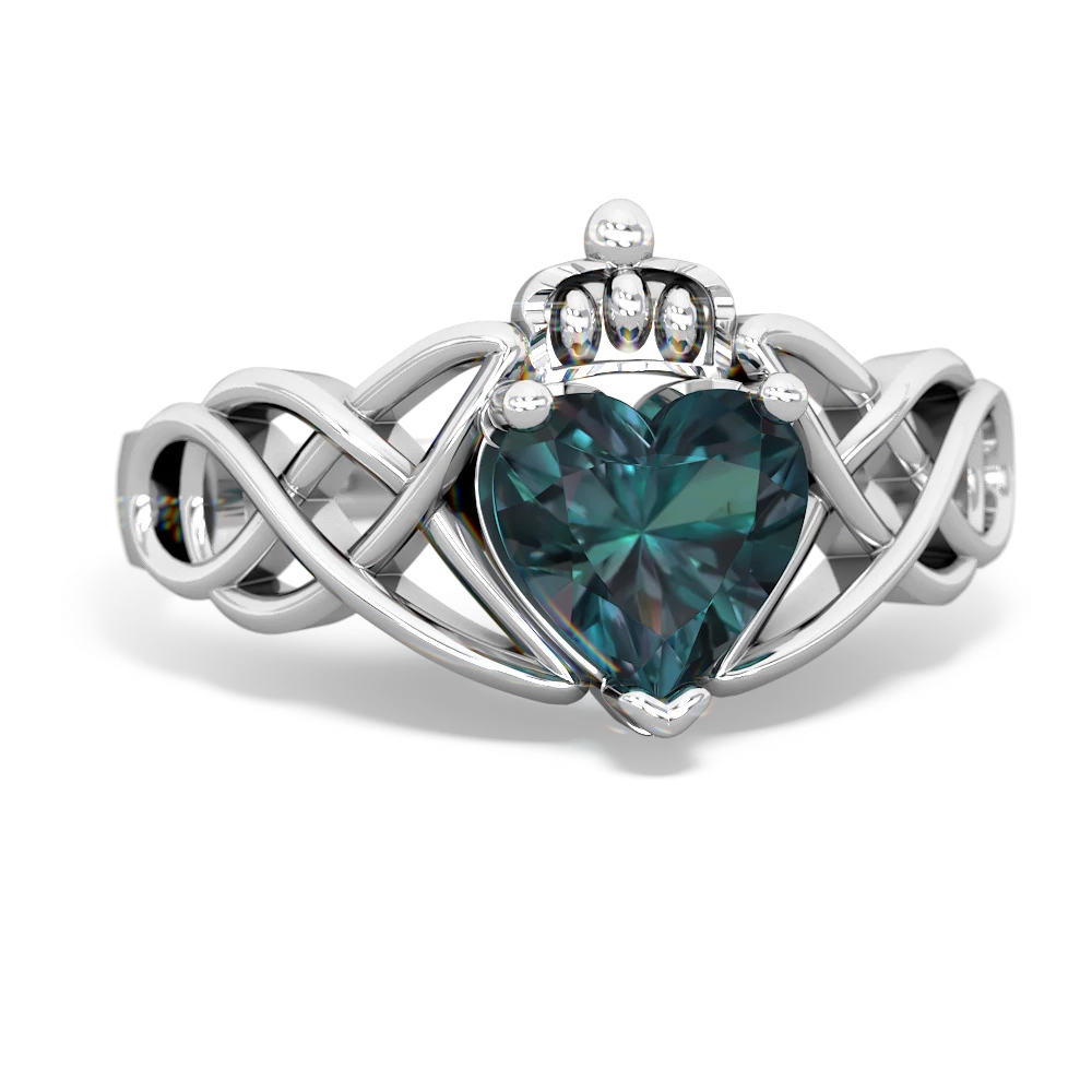 Alexandrite Claddagh Celtic Knot 14K White Gold ring R2367