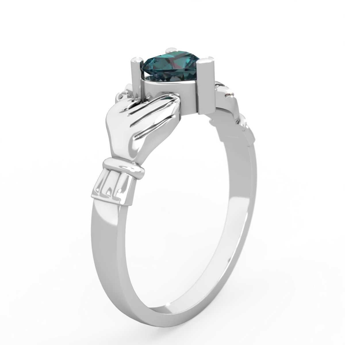 Alexandrite Claddagh 14K White Gold ring R2370