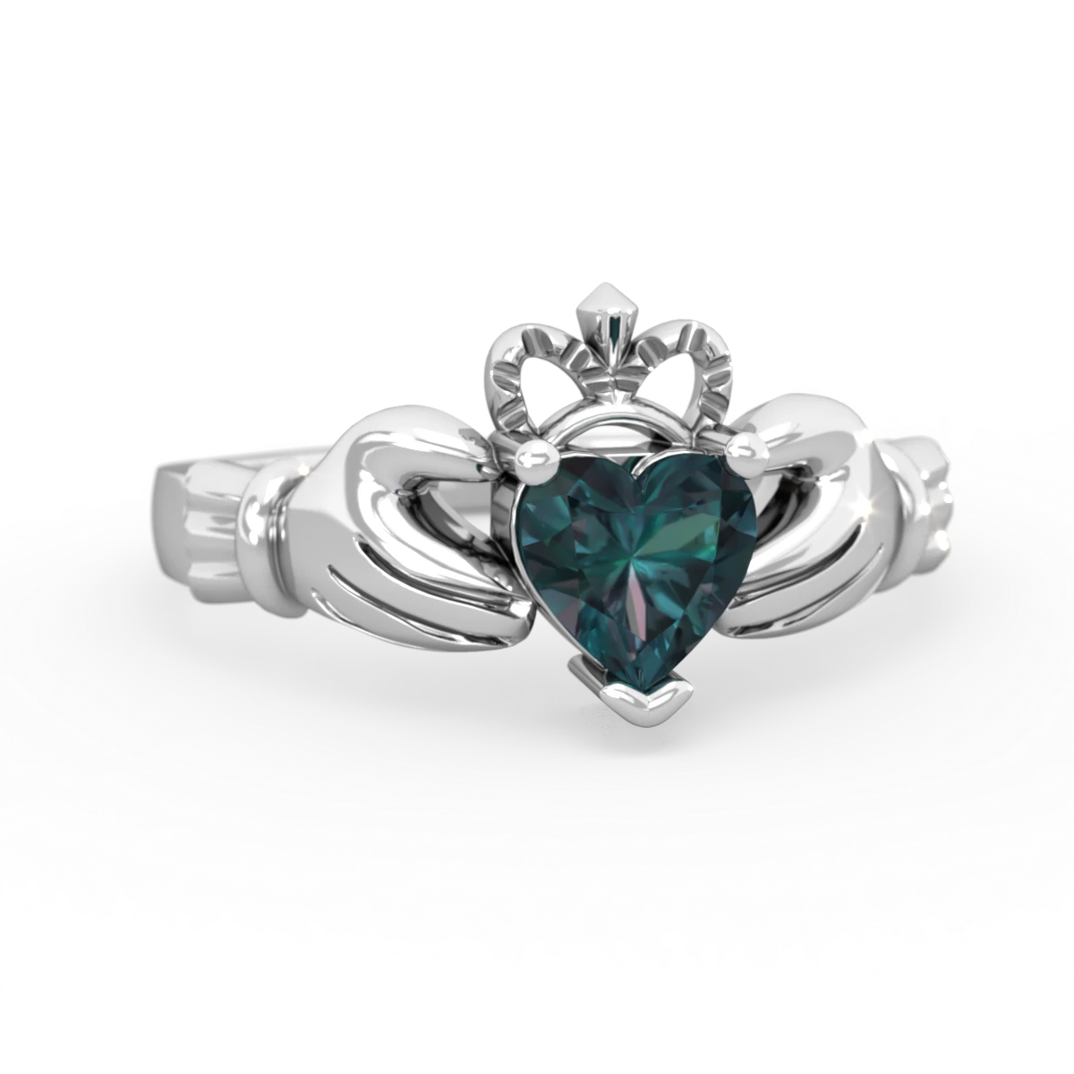 Alexandrite Claddagh 14K White Gold ring R2370