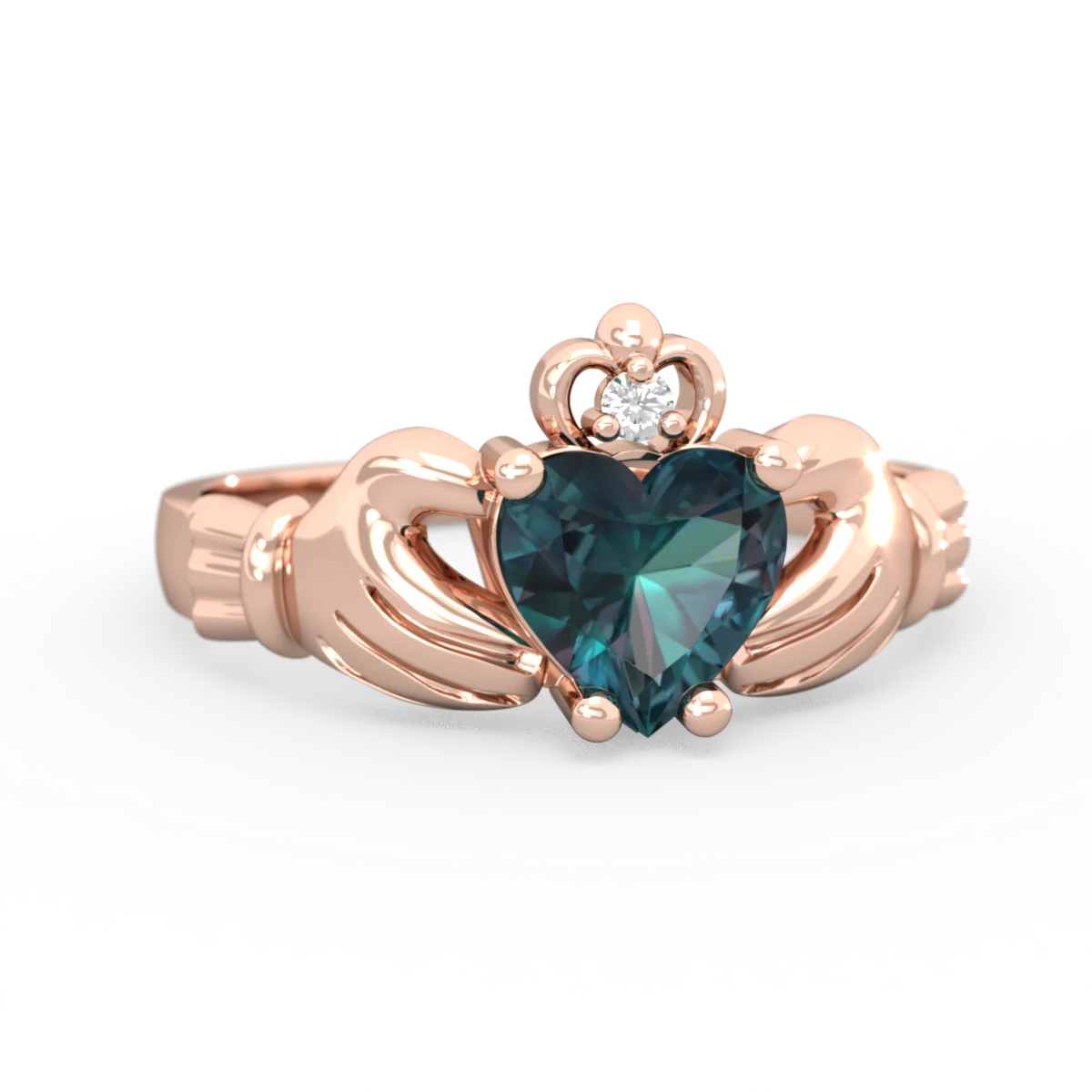 Alexandrite Claddagh Diamond Crown 14K Rose Gold ring R2372