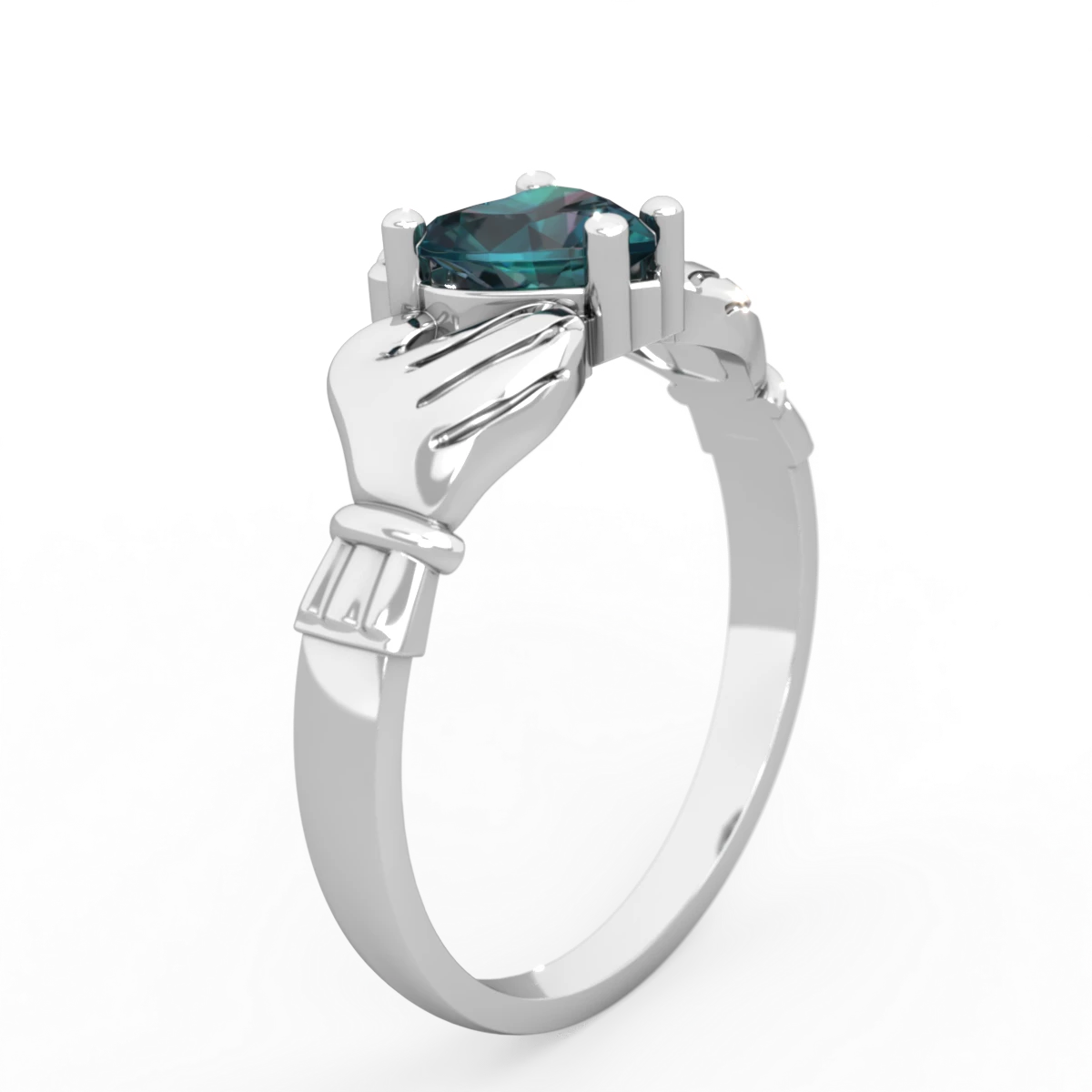 Alexandrite Claddagh Diamond Crown 14K White Gold ring R2372