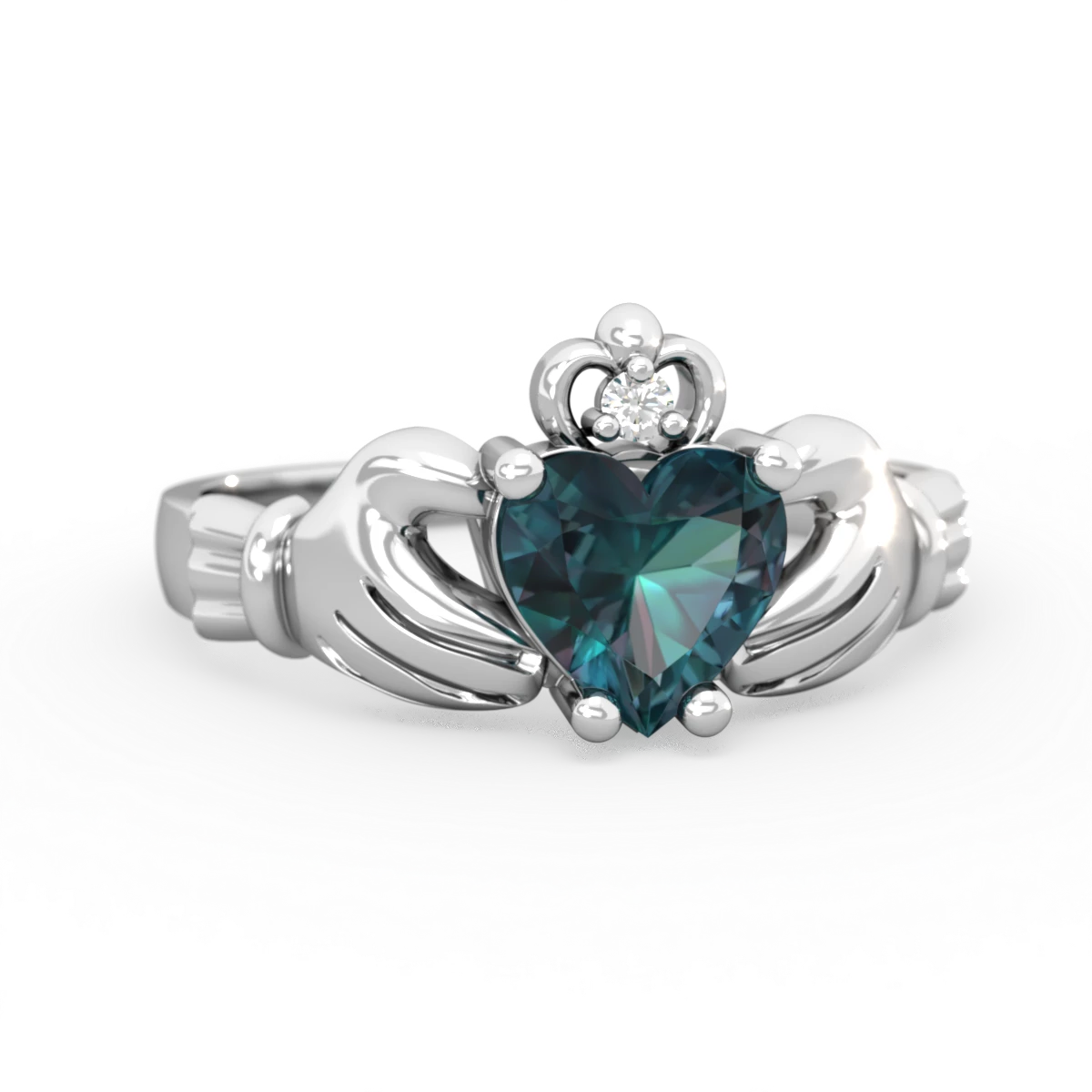 Alexandrite Claddagh Diamond Crown 14K White Gold ring R2372