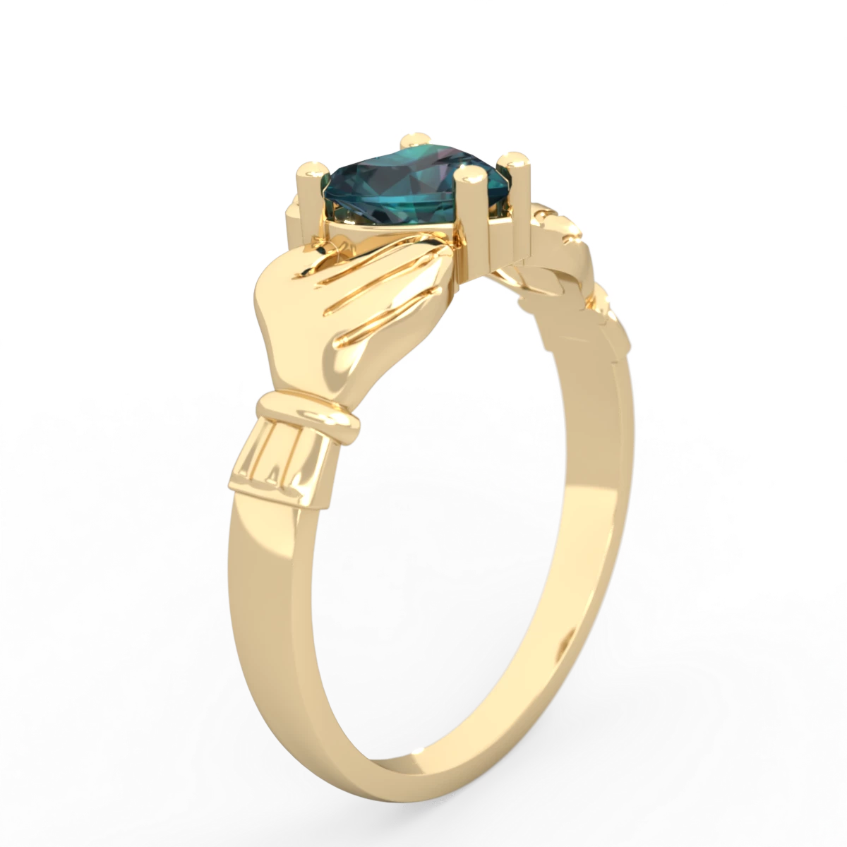 Alexandrite Claddagh Diamond Crown 14K Yellow Gold ring R2372