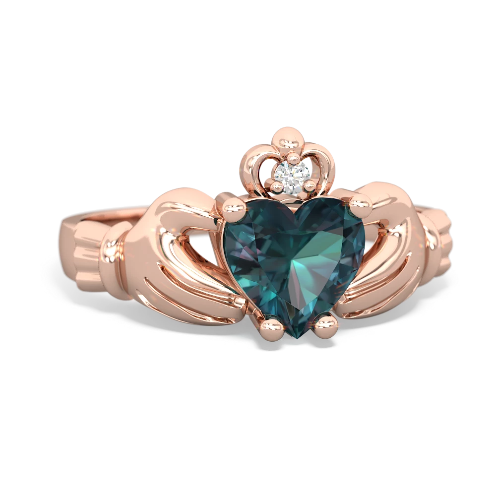 Alexandrite Claddagh Diamond Crown 14K Rose Gold ring R2372