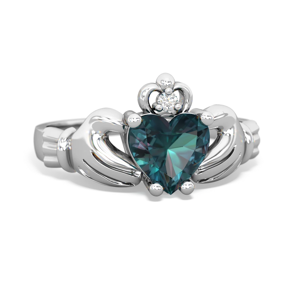 Alexandrite Claddagh Diamond Crown 14K White Gold ring R2372