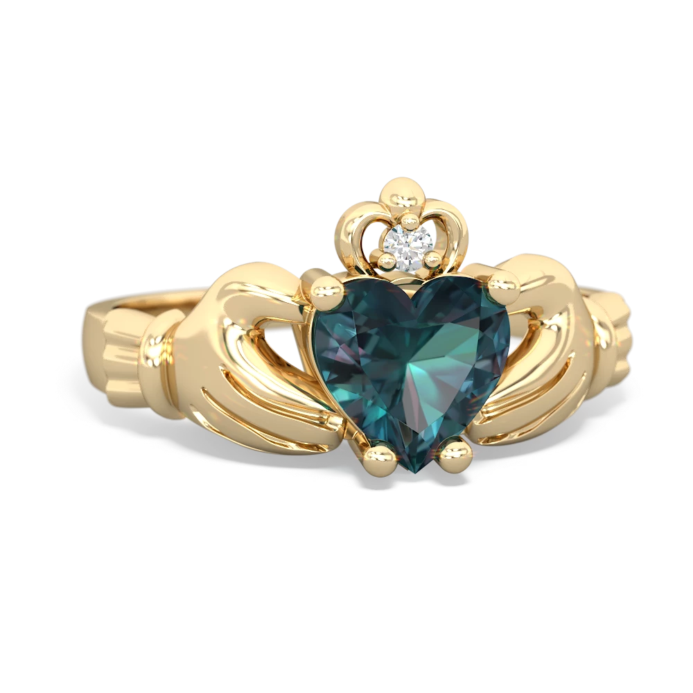 Alexandrite Claddagh Diamond Crown 14K Yellow Gold ring R2372