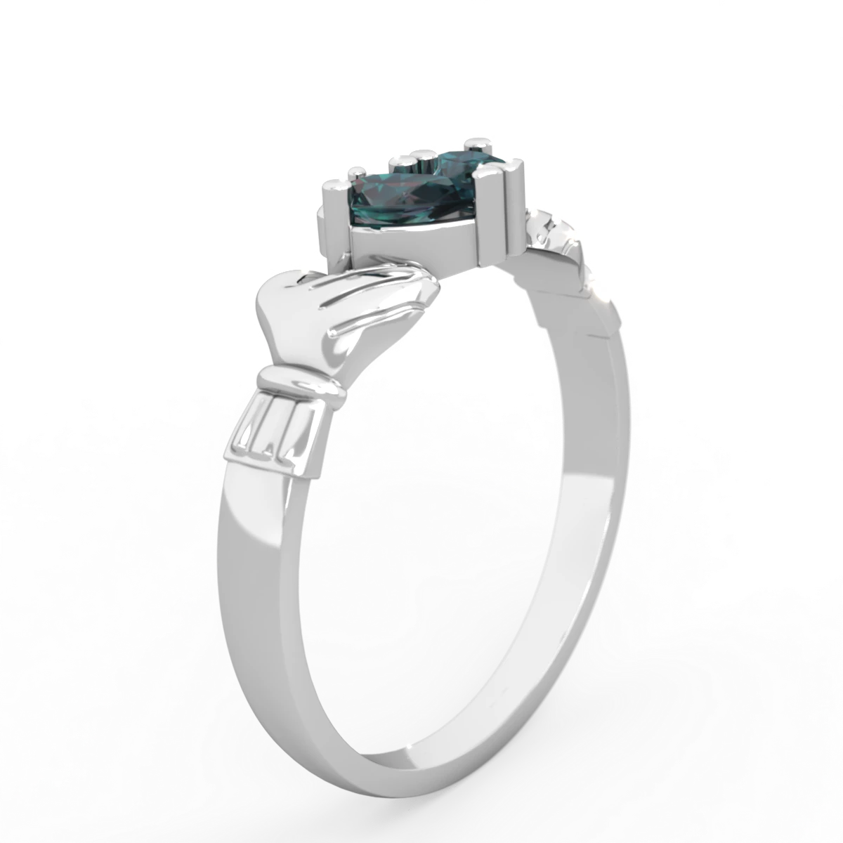 Alexandrite 'Our Heart' Claddagh 14K White Gold ring R2388