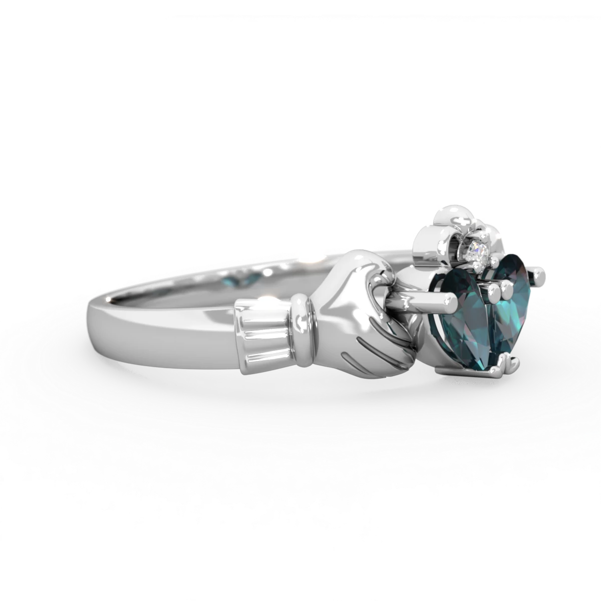 Alexandrite 'Our Heart' Claddagh 14K White Gold ring R2388
