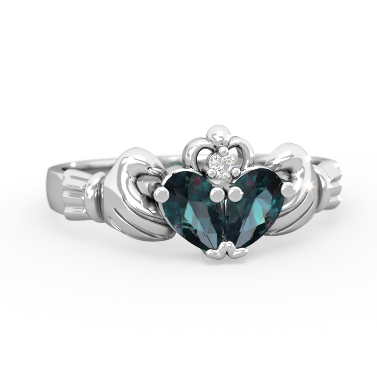 Alexandrite 'Our Heart' Claddagh 14K White Gold ring R2388