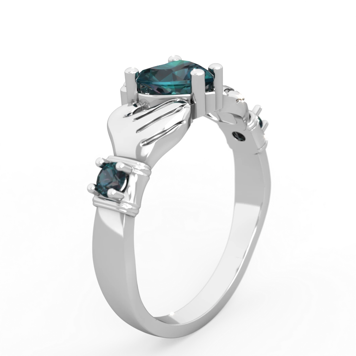 Alexandrite Claddagh Keepsake 14K White Gold ring R5245