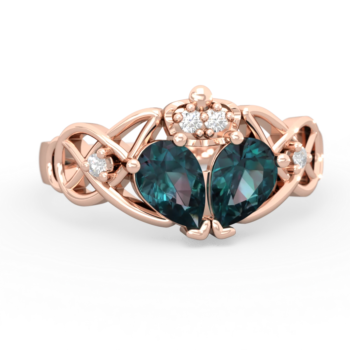Alexandrite 'One Heart' Celtic Knot Claddagh 14K Rose Gold ring R5322