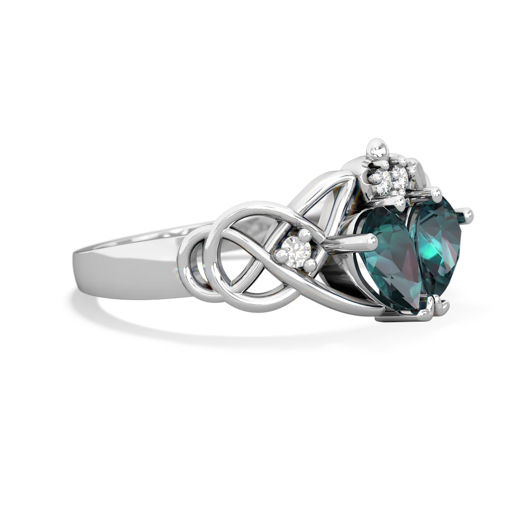 Alexandrite Two Stone Claddagh 14K White Gold ring R5322
