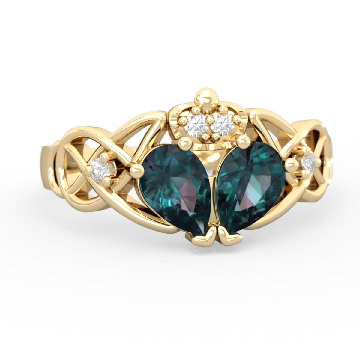Alexandrite 'One Heart' Celtic Knot Claddagh 14K Yellow Gold ring R5322