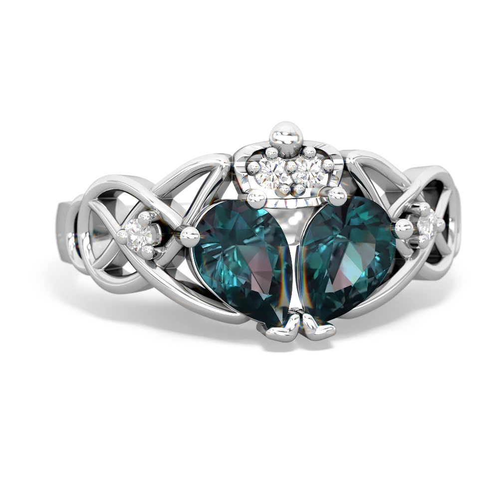 Alexandrite 'One Heart' Celtic Knot Claddagh 14K White Gold ring R5322