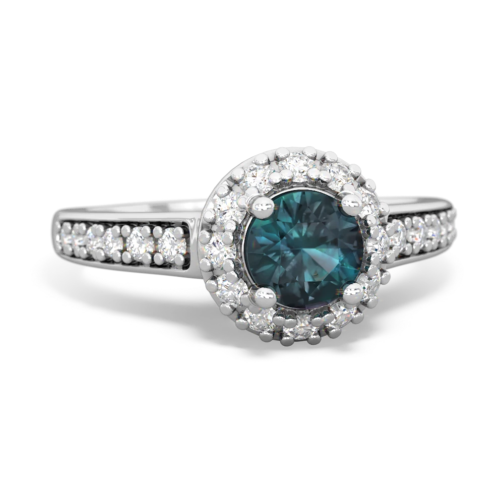Alexandrite Diamond Halo 14K White Gold ring R5370