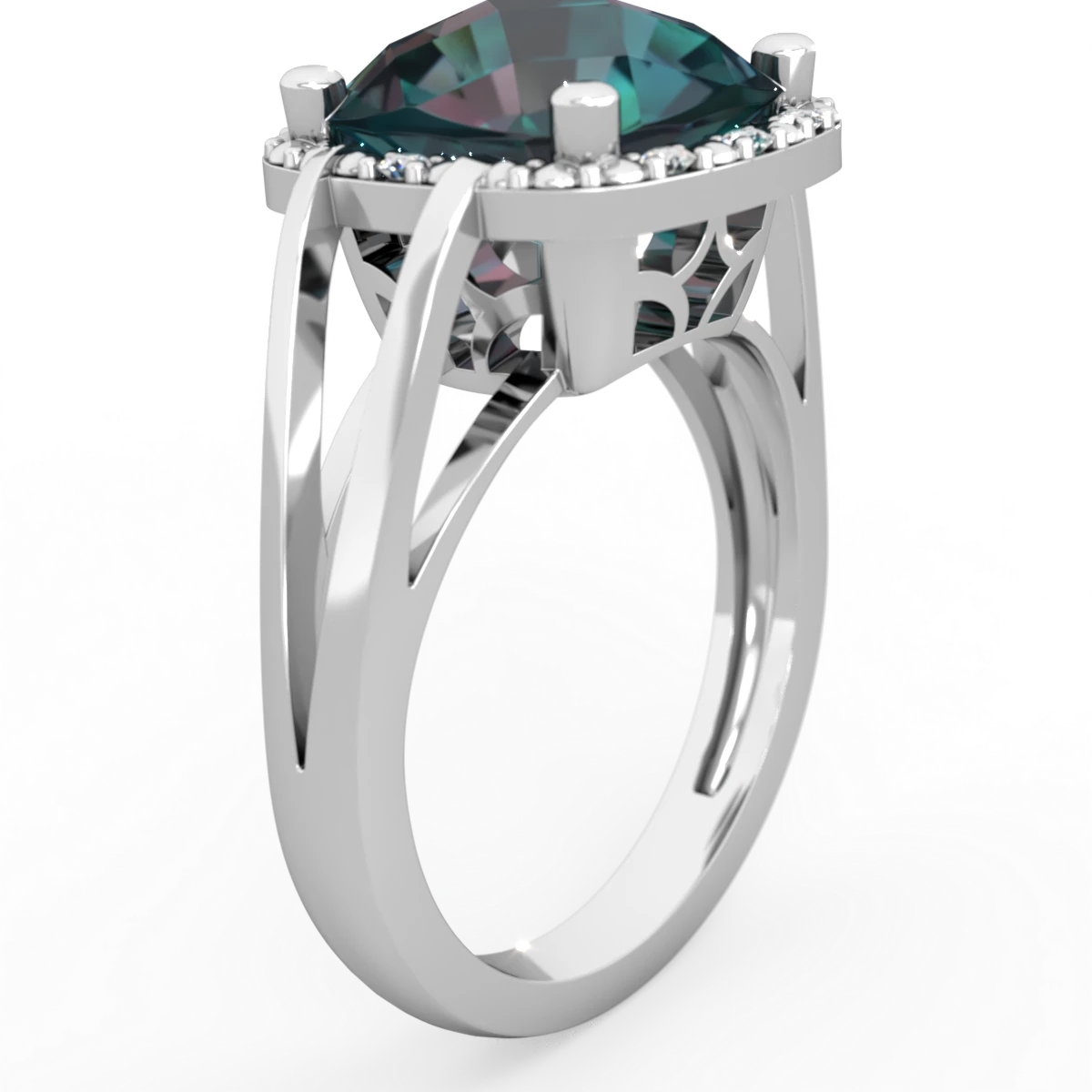 Alexandrite Art Deco Cocktail 14K White Gold ring R2498