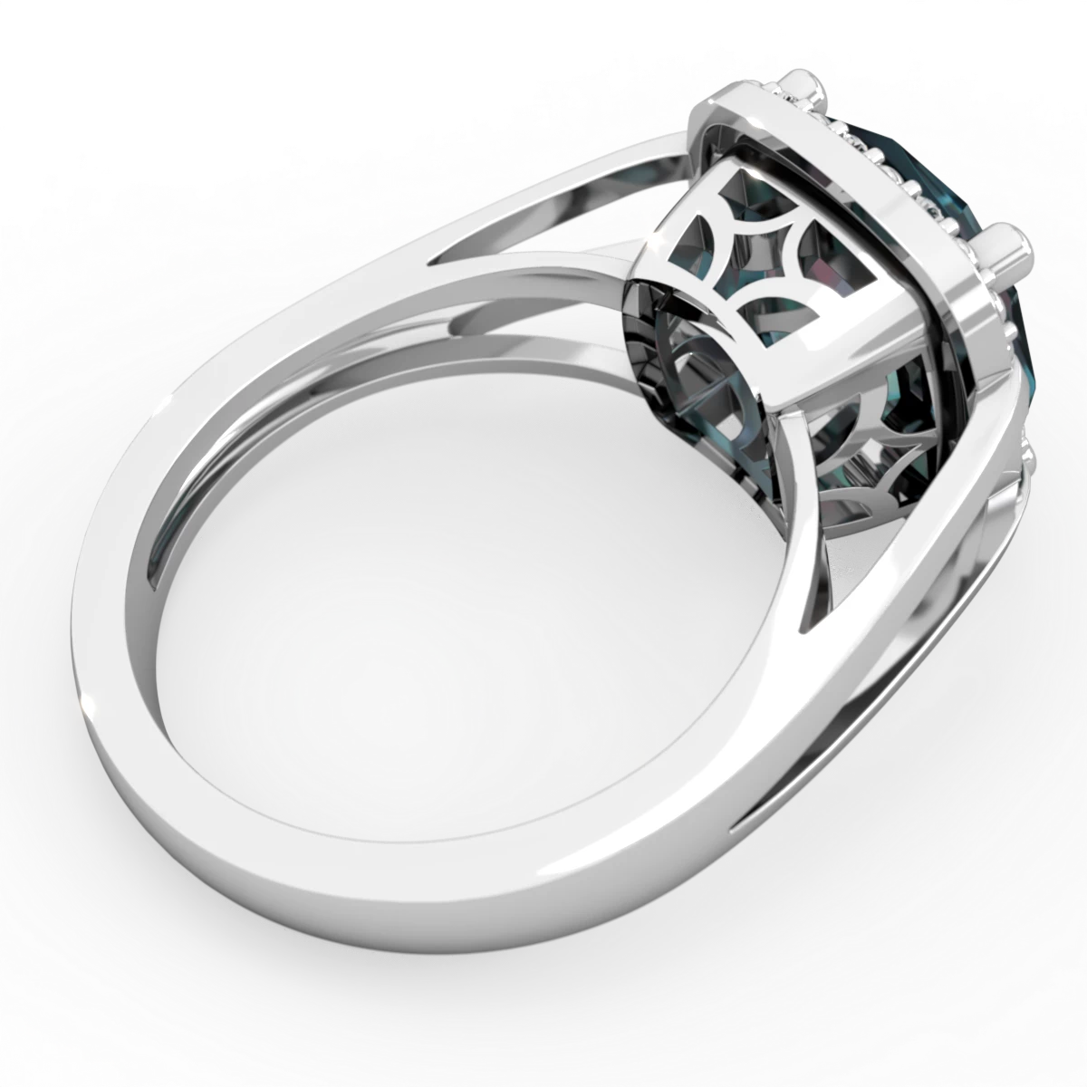 Alexandrite Art Deco Cocktail 14K White Gold ring R2498