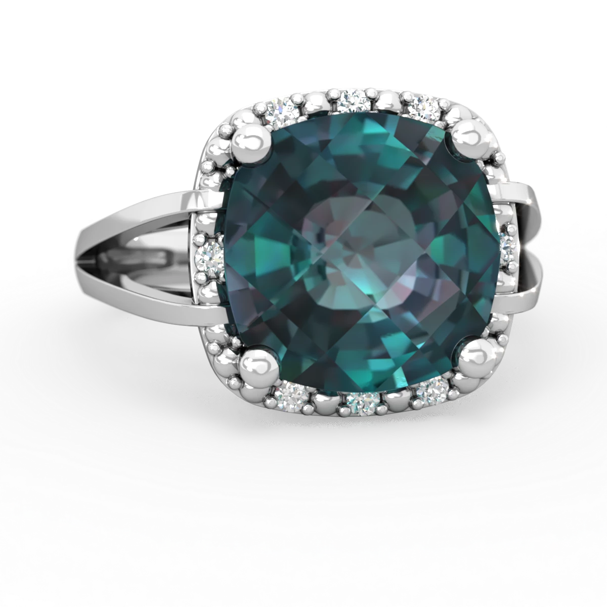 Alexandrite Art Deco Cocktail 14K White Gold ring R2498