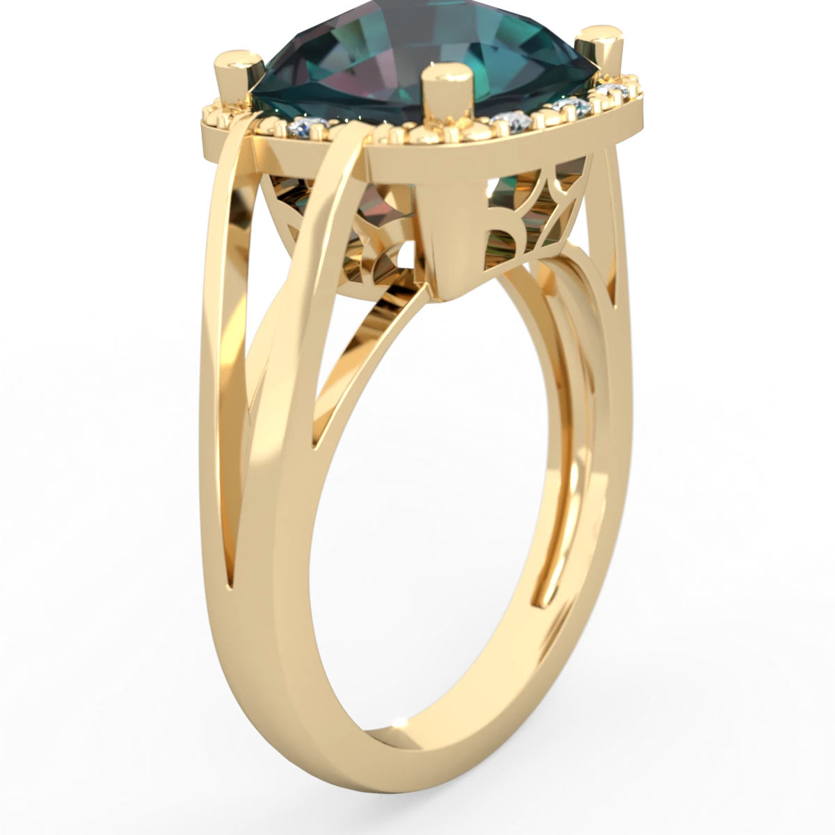 Alexandrite Art Deco Cocktail 14K Yellow Gold ring R2498