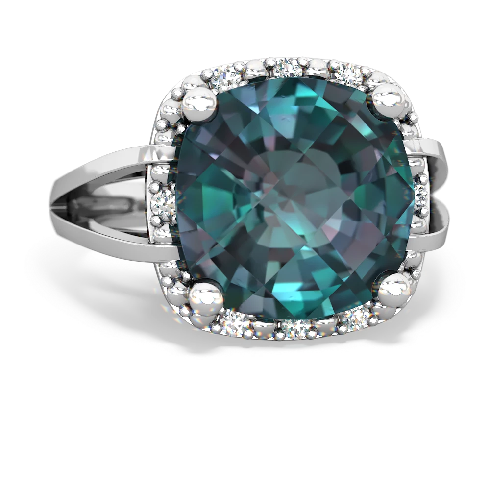 Alexandrite Art Deco Cocktail 14K White Gold ring R2498