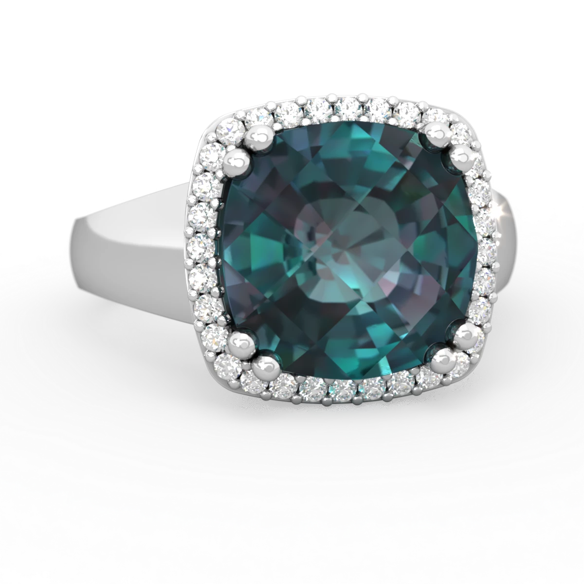 Alexandrite Halo Cocktail 14K White Gold ring R2544
