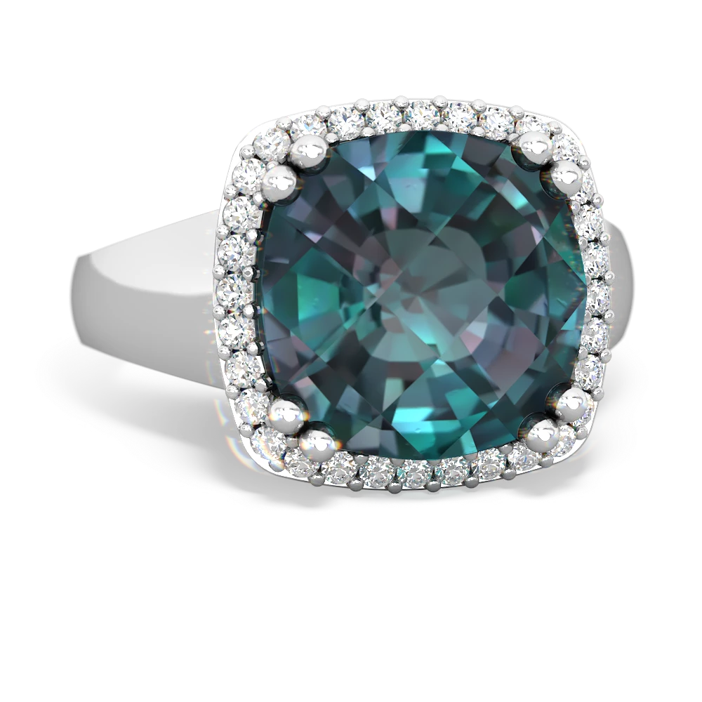 Alexandrite Halo Cocktail 14K White Gold ring R2544