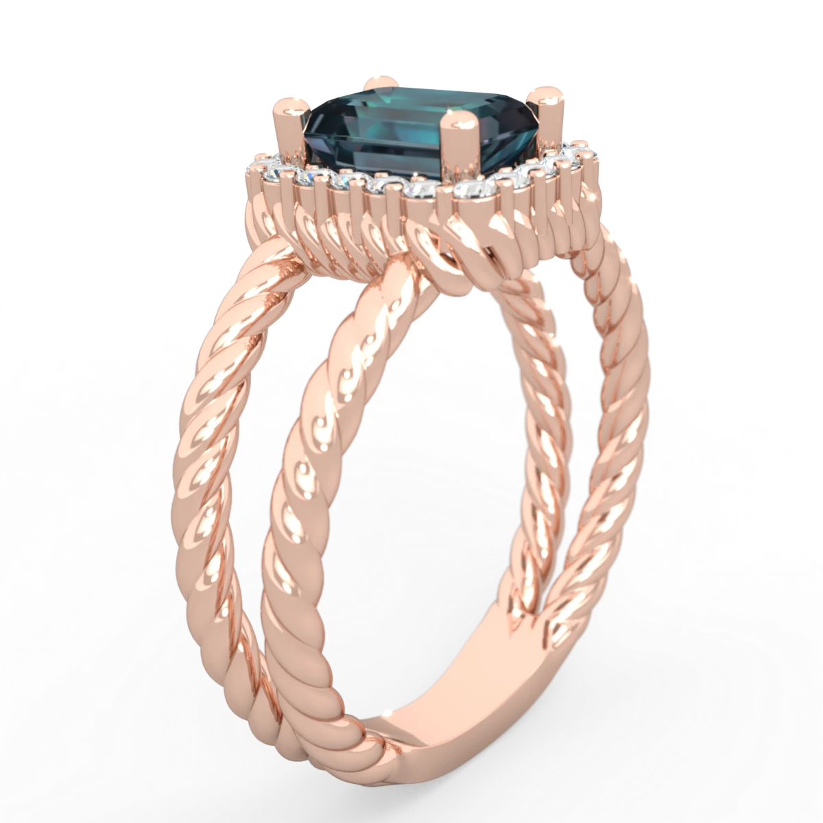 Alexandrite Rope Split Band 14K Rose Gold ring R2628