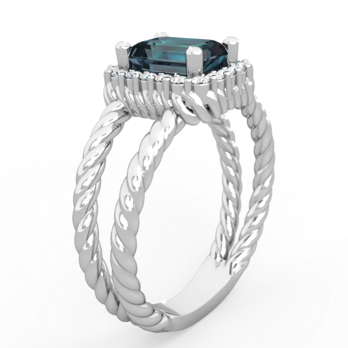 Alexandrite Rope Split Band 14K White Gold ring R2628