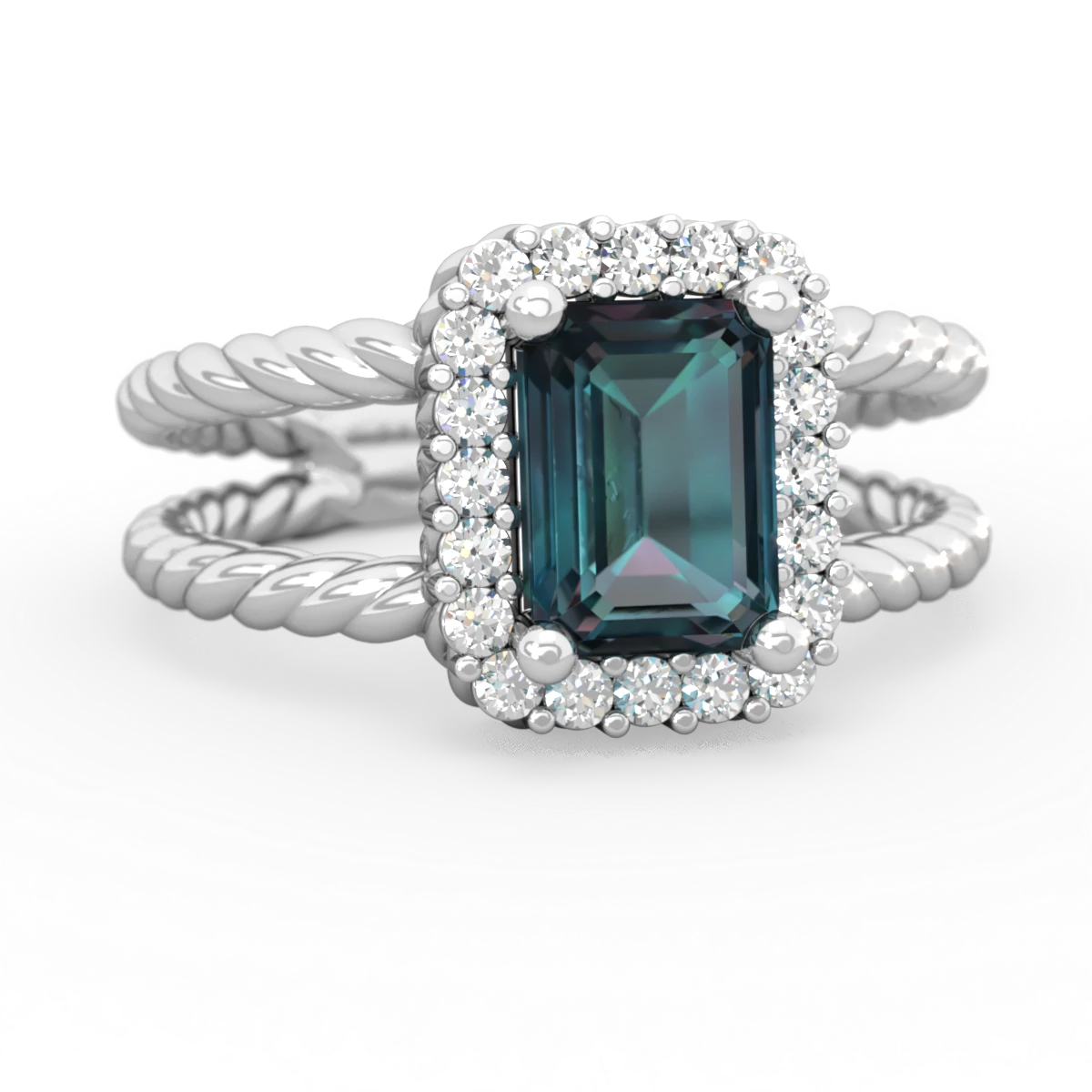 Alexandrite Rope Split Band 14K White Gold ring R2628