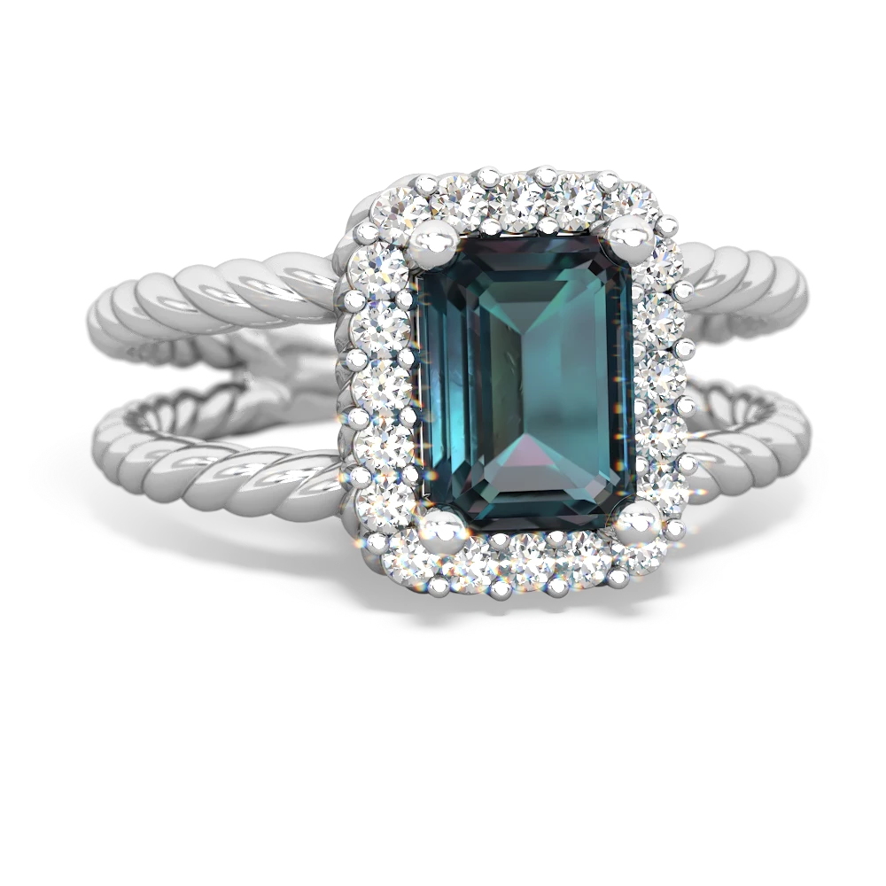 Alexandrite Rope Split Band 14K White Gold ring R2628