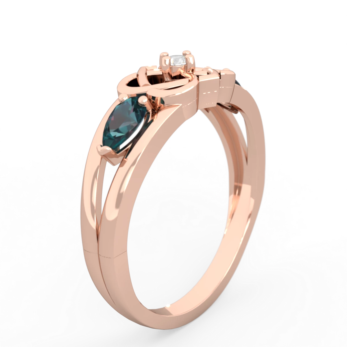 Alexandrite Hearts Intertwined 14K Rose Gold ring R5880