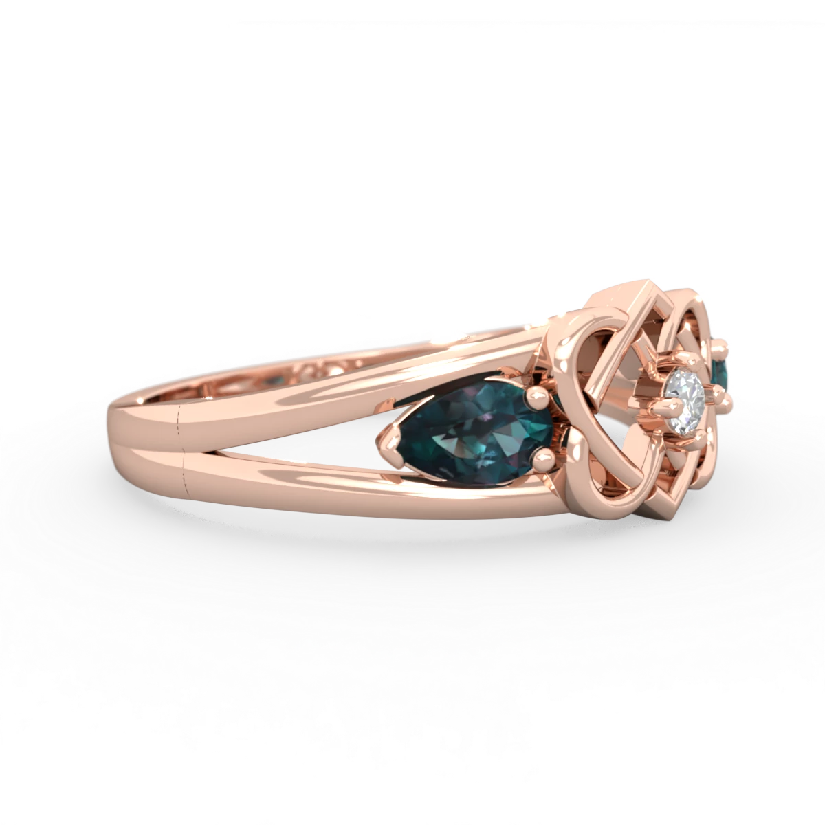 Alexandrite Hearts Intertwined 14K Rose Gold ring R5880