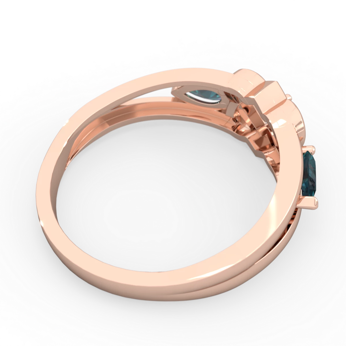 Alexandrite Hearts Intertwined 14K Rose Gold ring R5880