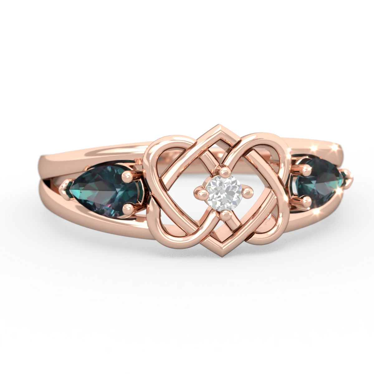 Alexandrite Hearts Intertwined 14K Rose Gold ring R5880