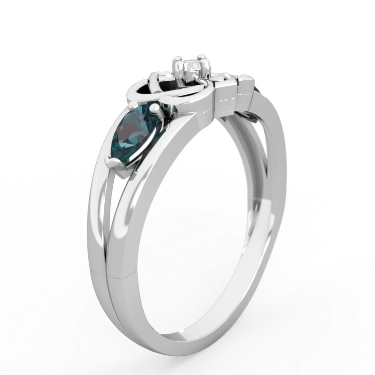 Alexandrite Hearts Intertwined 14K White Gold ring R5880
