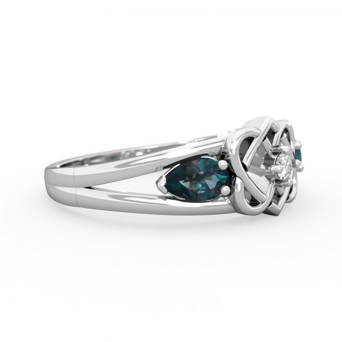 Alexandrite Hearts Intertwined 14K White Gold ring R5880