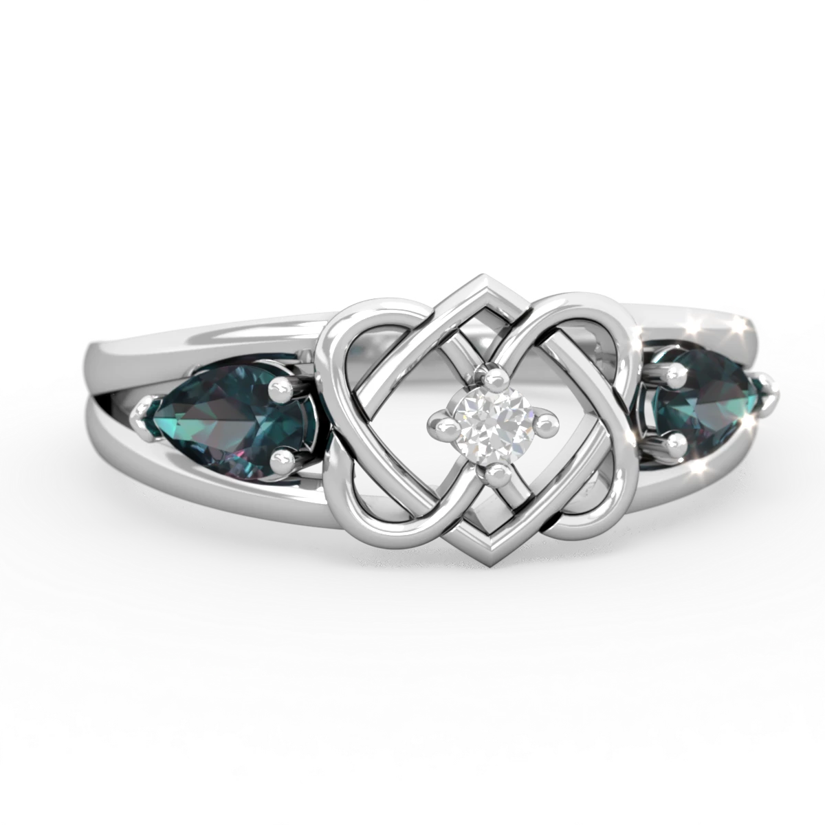Alexandrite Hearts Intertwined 14K White Gold ring R5880