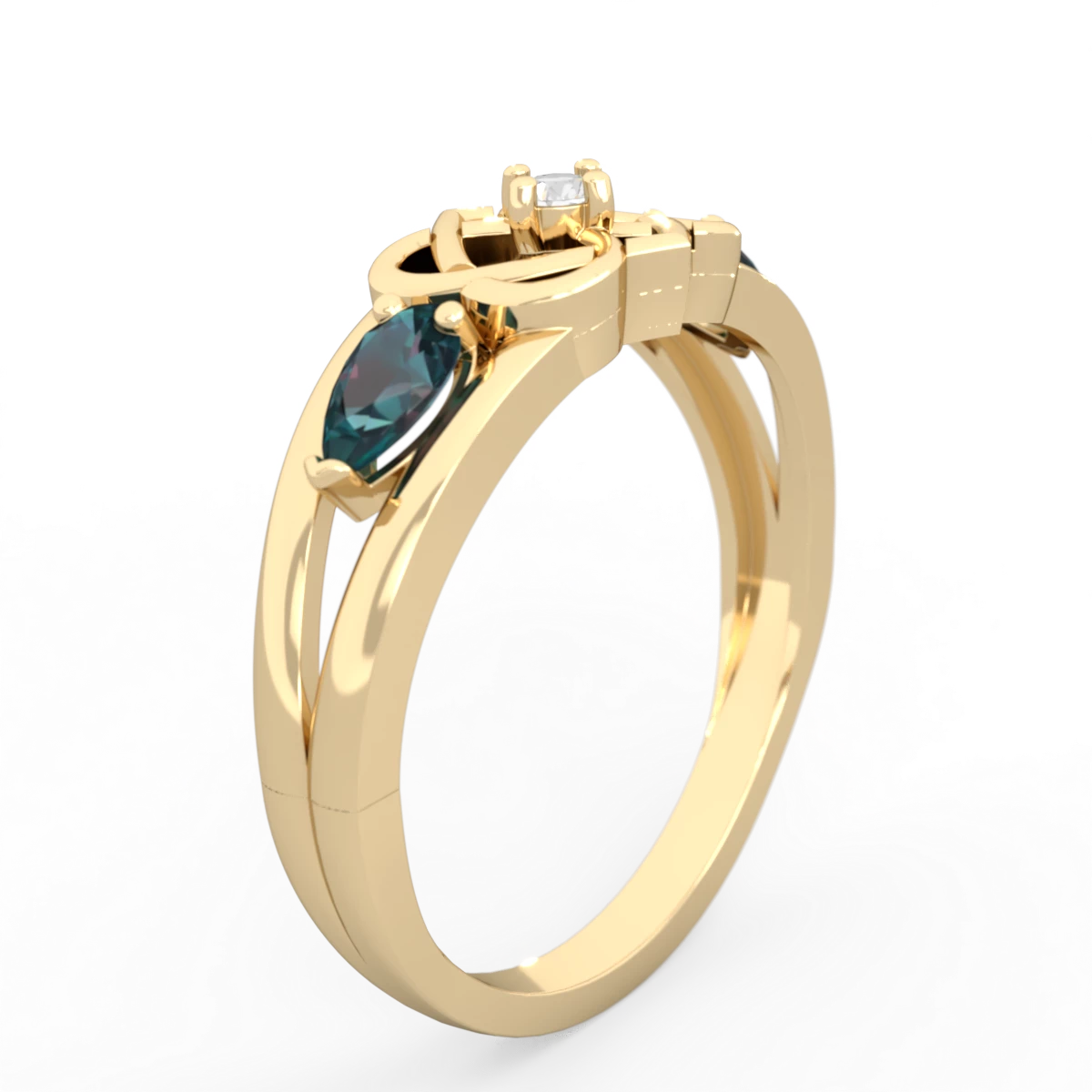 Alexandrite Hearts Intertwined 14K Yellow Gold ring R5880