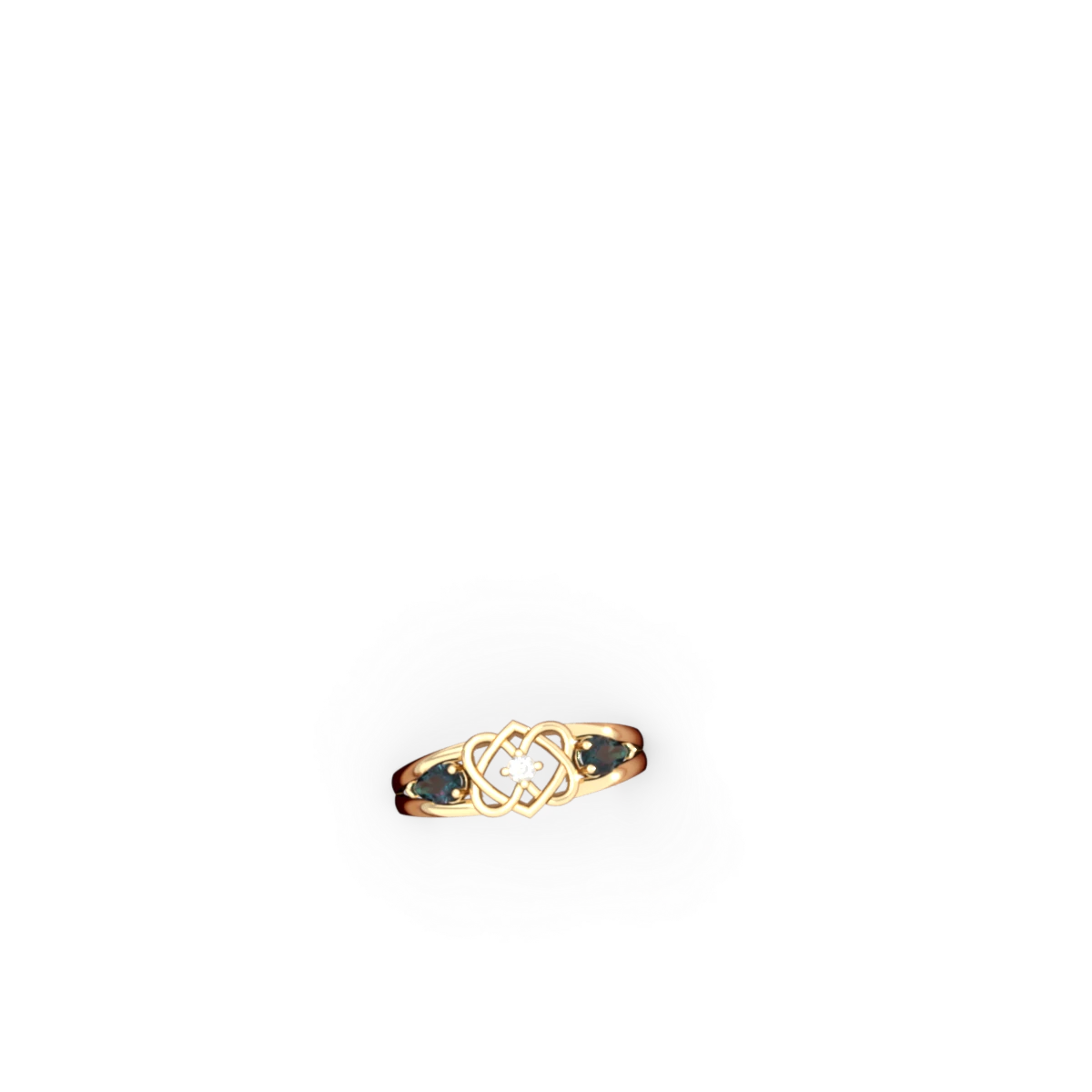 Alexandrite Hearts Intertwined 14K Yellow Gold ring R5880