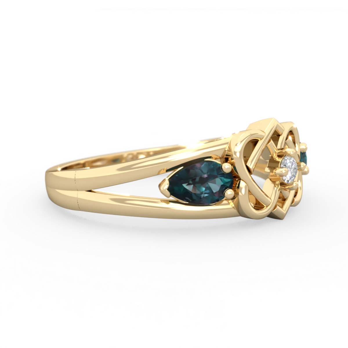 Alexandrite Hearts Intertwined 14K Yellow Gold ring R5880