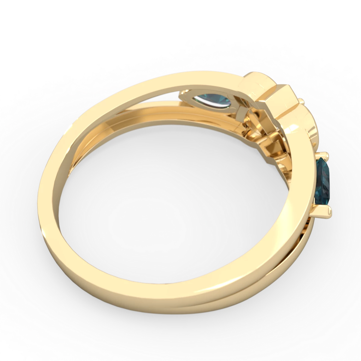 Alexandrite Hearts Intertwined 14K Yellow Gold ring R5880