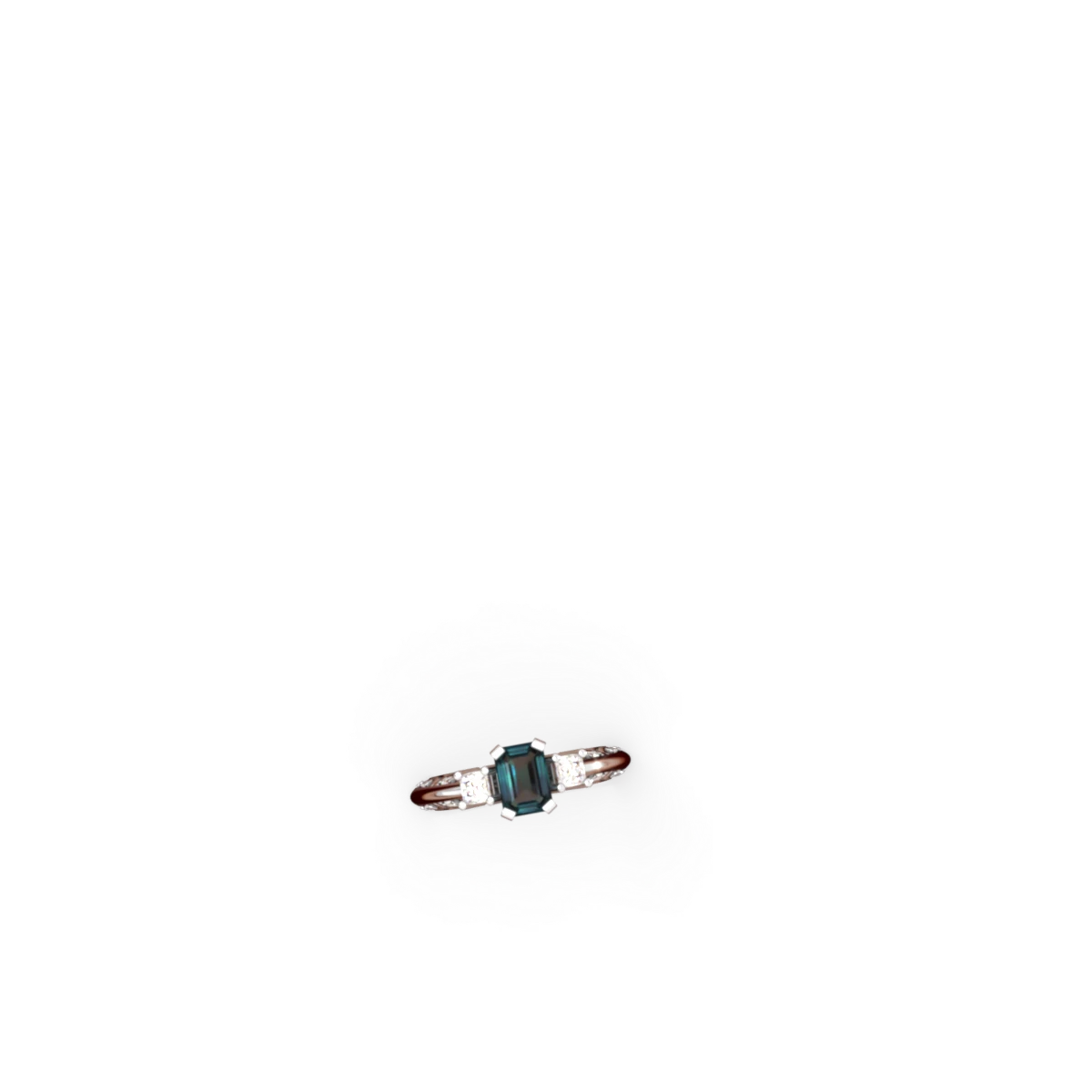 Alexandrite Art Deco Diamond 7X5 Emerald-Cut Engagement 14K White Gold ring R20017EM