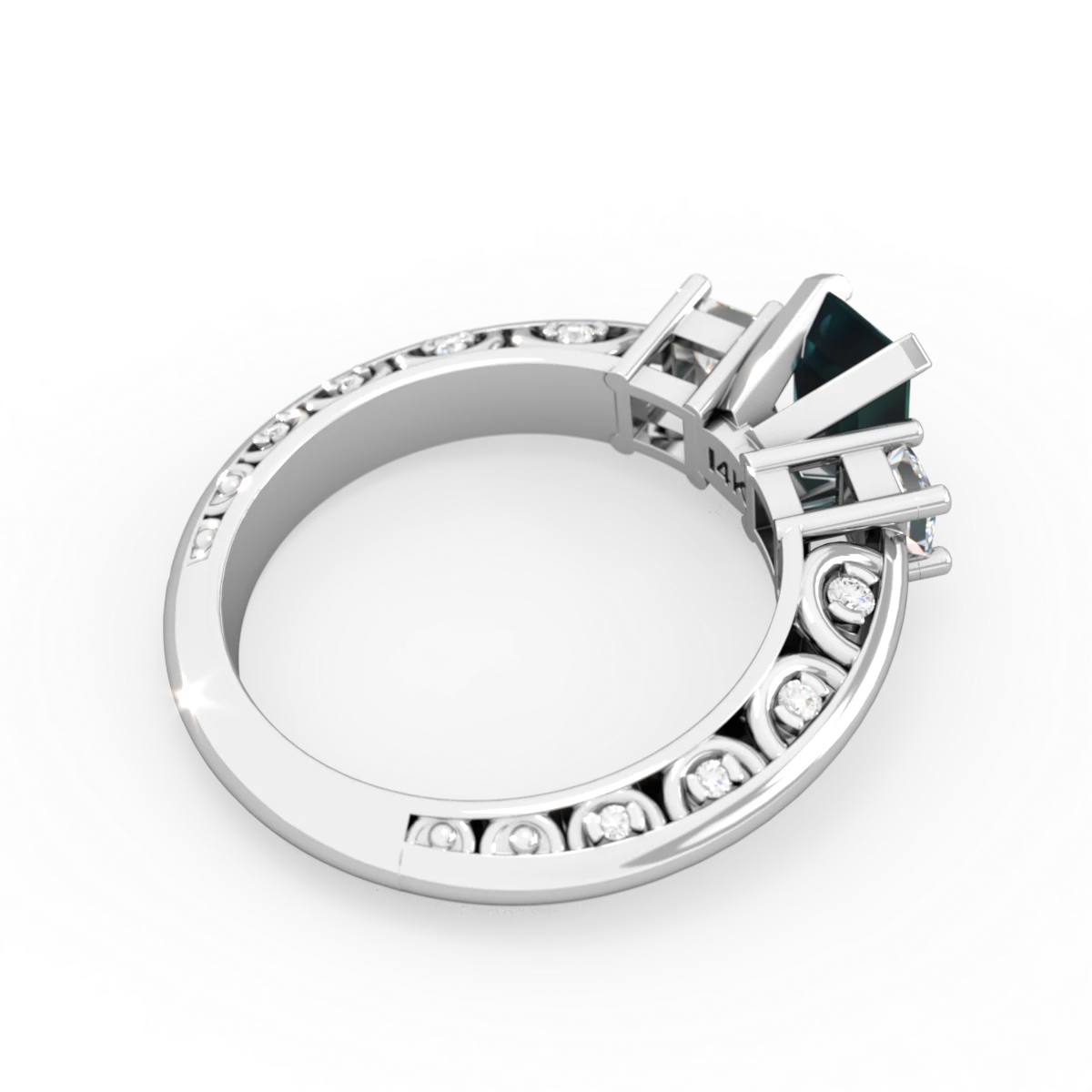 Alexandrite Art Deco Diamond 7X5 Emerald-Cut Engagement 14K White Gold ring R20017EM