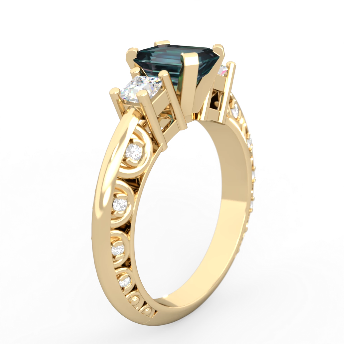 Alexandrite Art Deco Diamond 7X5 Emerald-Cut Engagement 14K Yellow Gold ring R20017EM