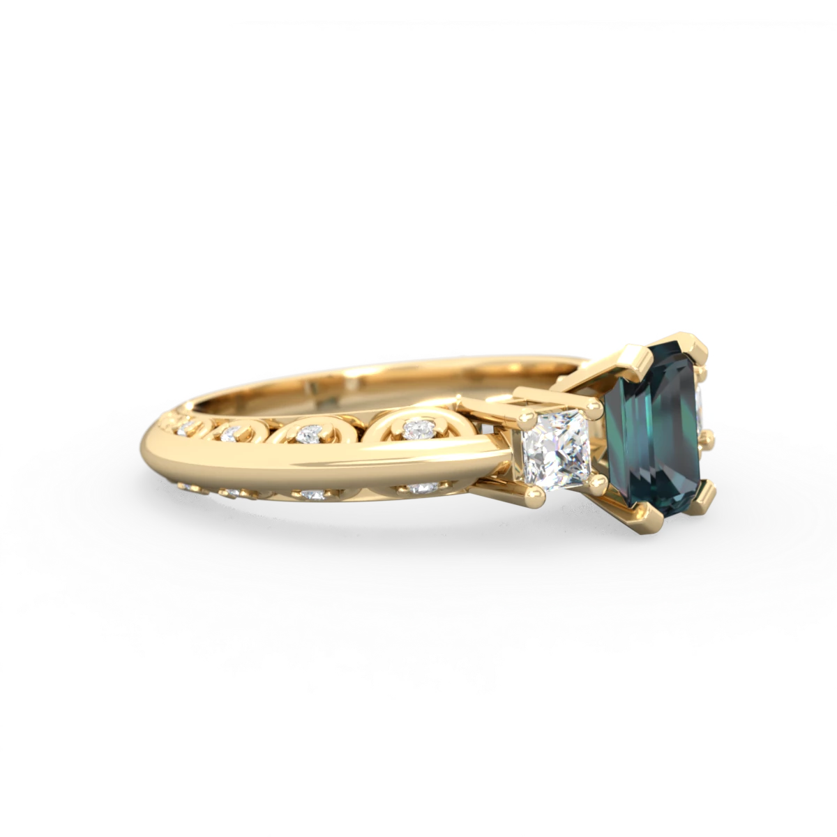 Alexandrite Art Deco Diamond 7X5 Emerald-Cut Engagement 14K Yellow Gold ring R20017EM