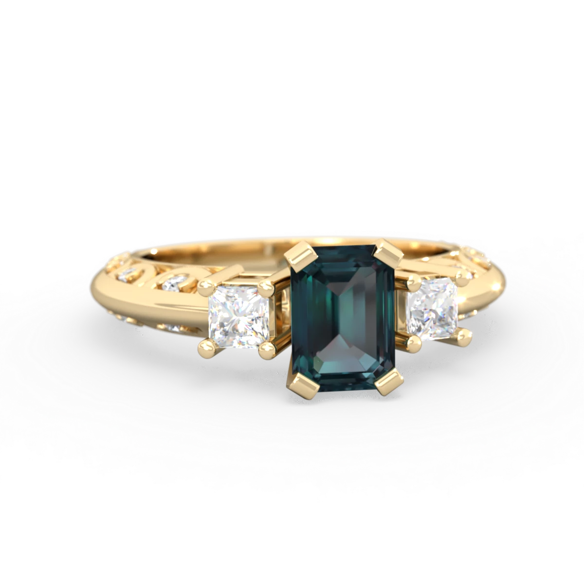 Alexandrite Art Deco Diamond 7X5 Emerald-Cut Engagement 14K Yellow Gold ring R20017EM